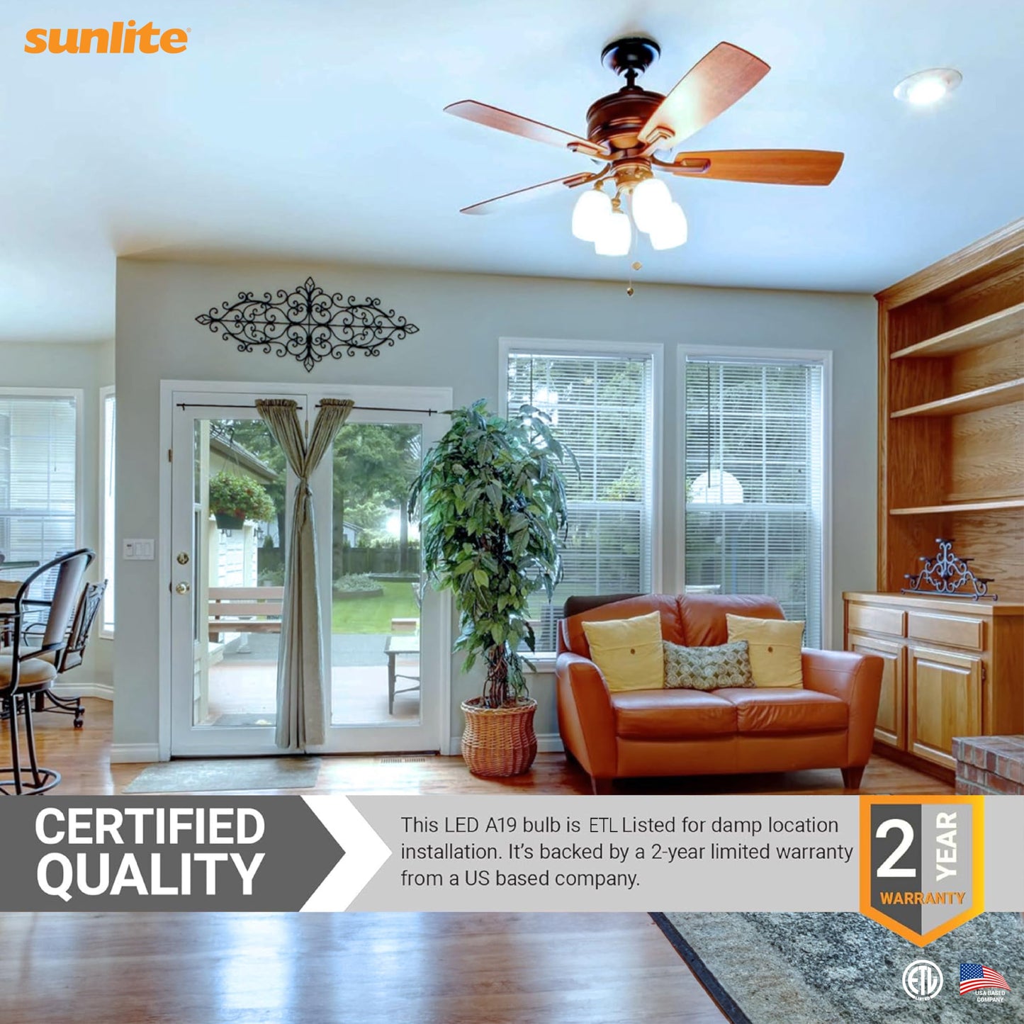 Sunlite LED A19 Light Bulbs, 15 Watts (100W Equivalent), 1500 Lumens, Medium Base (E26), Non-Dimmable, ETL Listed, 5000K Daylight, 6 Pack