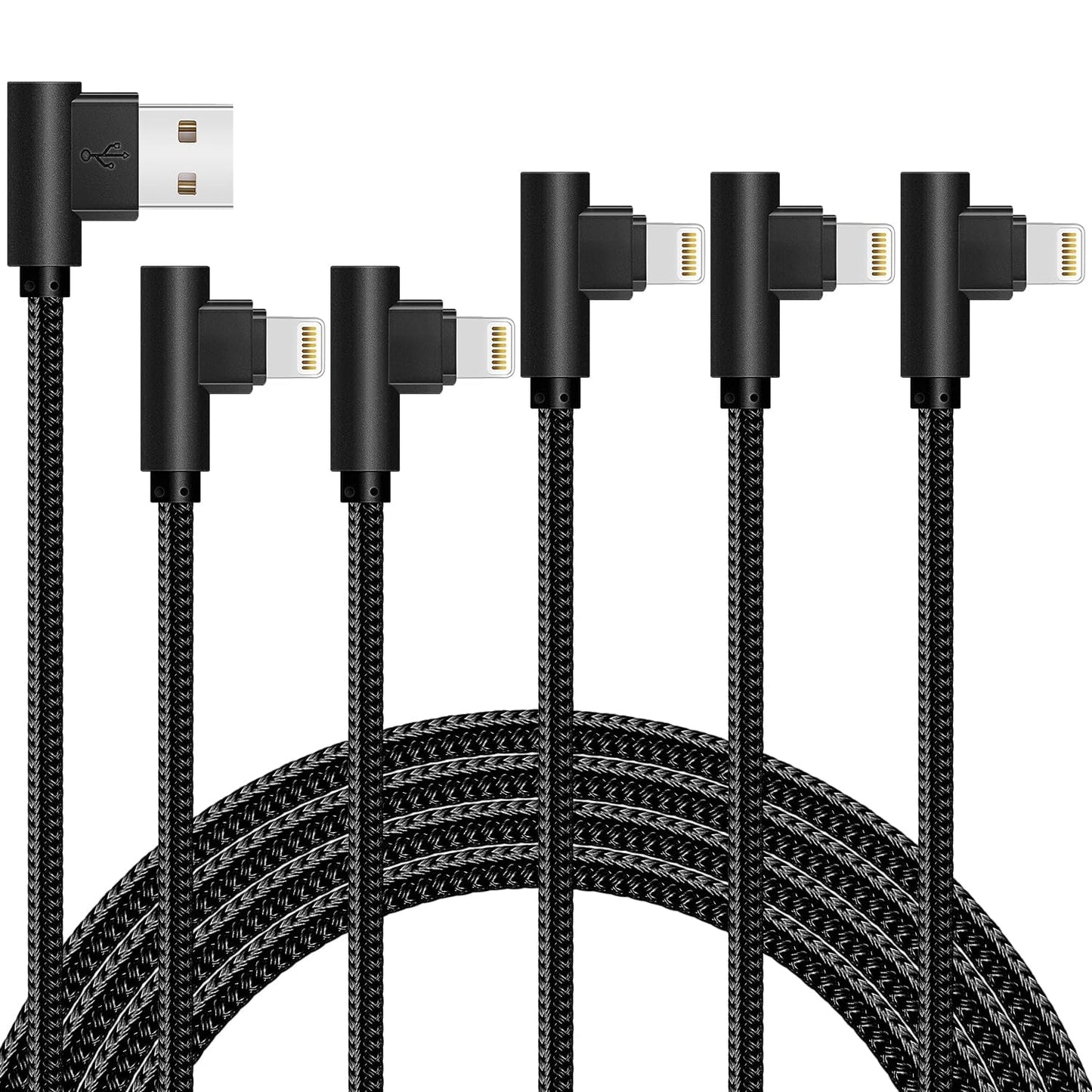 APFEN iPhone Cable 5 Pack(3/3/6/6/10FT) MFI Certified Cable Lightning Fast Charger Nylon Braided Data Cord 90 Degree Elbow for Game Video Compatible…