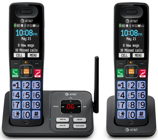 AT&T Cordless Phone, Landline Phones for Home with Smart Call Blocker, 2 Handsets Bluetooth Phone, Large Color Display, Big Buttons, Long Range
