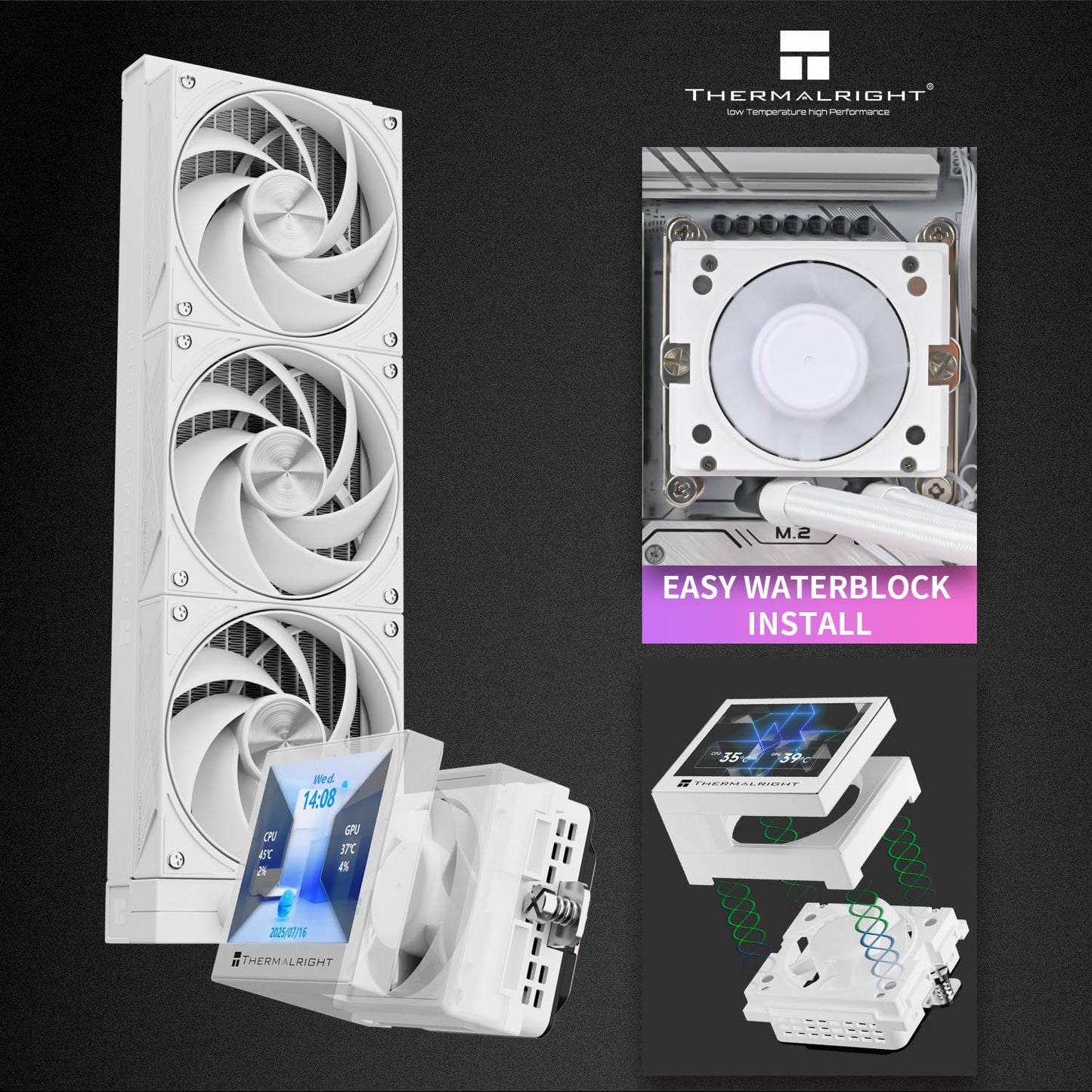 Thermalright Stream Vision 360 White-AIO Liquid Cooler,3x120mm Water Cooling,3.5in LCD Screen with Embedded Fan,for AM4/AM5,LGA1700/1851,High