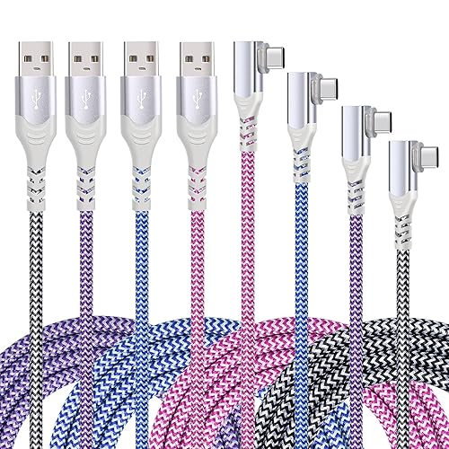 Eversame Right Angle USB C Cable(4-Pack 10ft), Nylon Braided USB A to USB C Charger Fast Charging Cord Compatible with Samsung Galaxy S24 S23 S8 S9