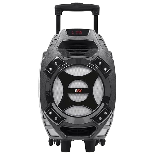QFX PBX-61081 Rechargeable Portable Speaker | 8" Woofer | 400 Watts | Bluetooth, AUX, SD Card, FM Radio | Handle, Wheels, 12 Lbs | Perfect