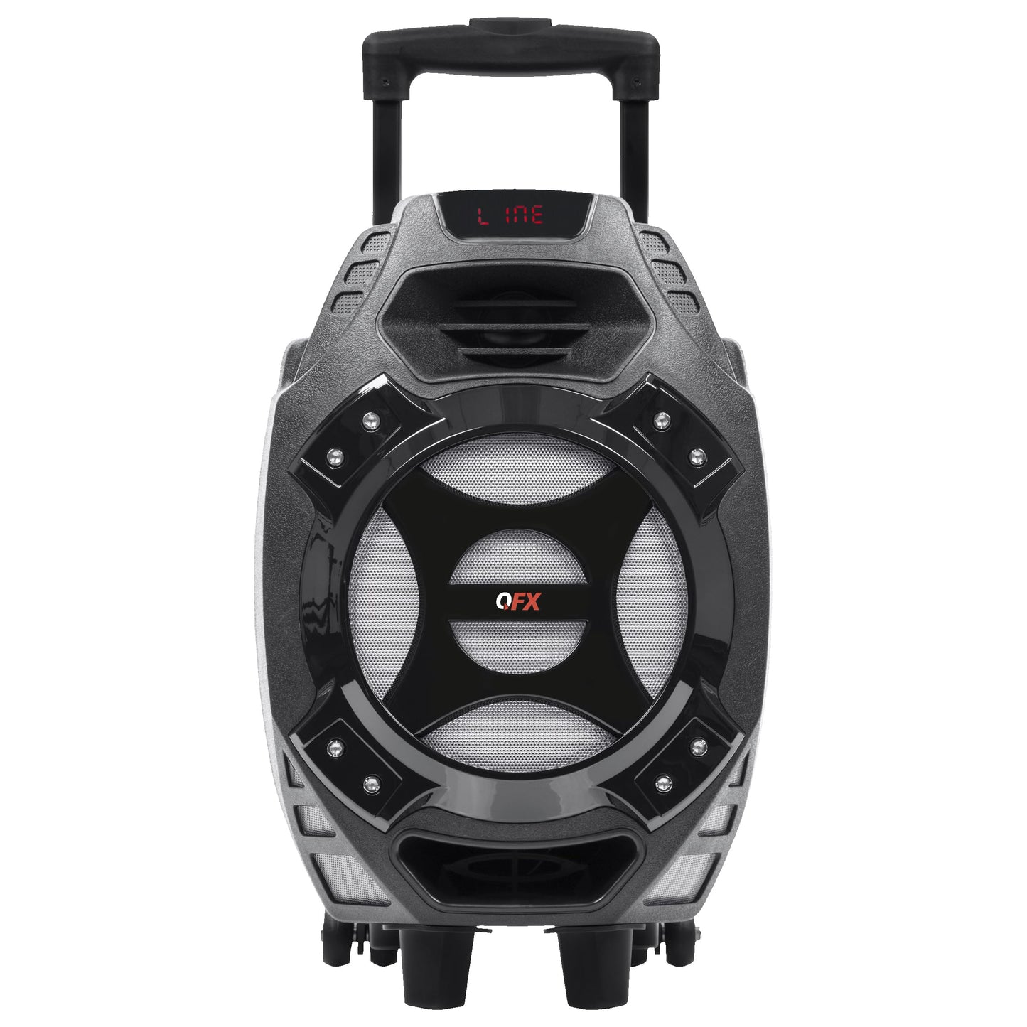 QFX PBX-61081 Rechargeable Portable Speaker | 8" Woofer | 400 Watts | Bluetooth, AUX, SD Card, FM Radio | Handle, Wheels, 12 Lbs | Perfect