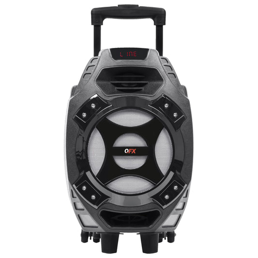 QFX PBX-61081 Rechargeable Portable Speaker | 8" Woofer | 400 Watts | Bluetooth, AUX, SD Card, FM Radio | Handle, Wheels, 12 Lbs | Perfect
