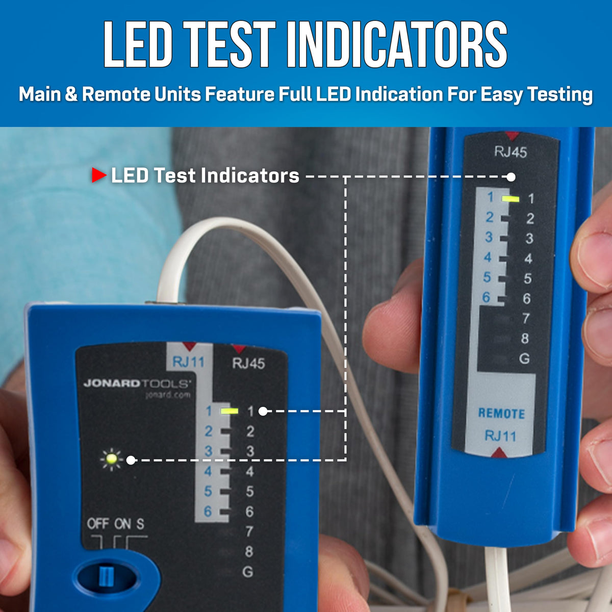 Jonard Tools MCT-468 Modular Cable Tester for RJ45, RJ12, and RJ11 Phone Line Cables