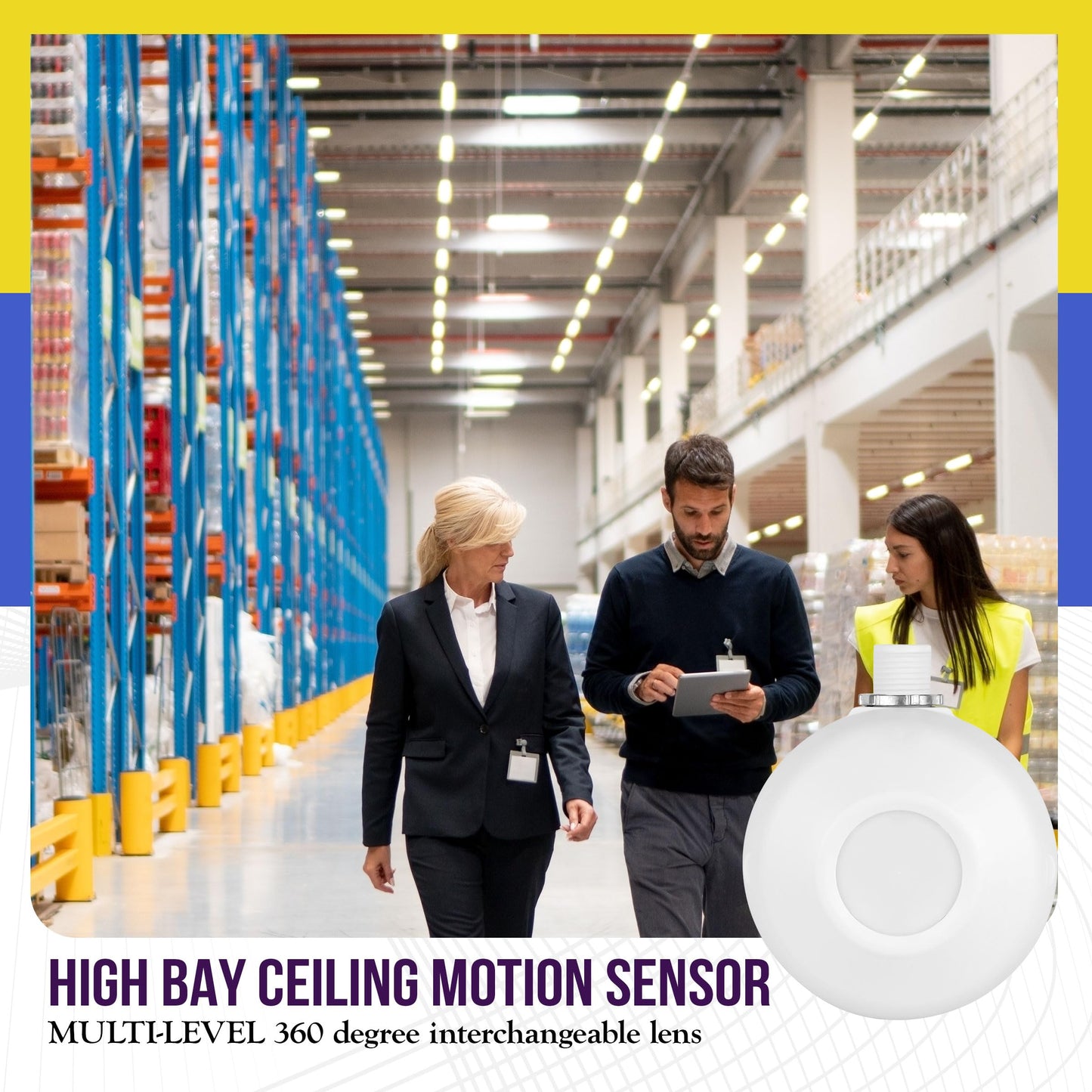 ENERLITES High Bay Ceiling Motion Sensor, Passive Infrared PIR Ceiling Sensor, 360° Field of View, 2800 Sq Ft Coverage, 120-277VAC, Neutral Wire