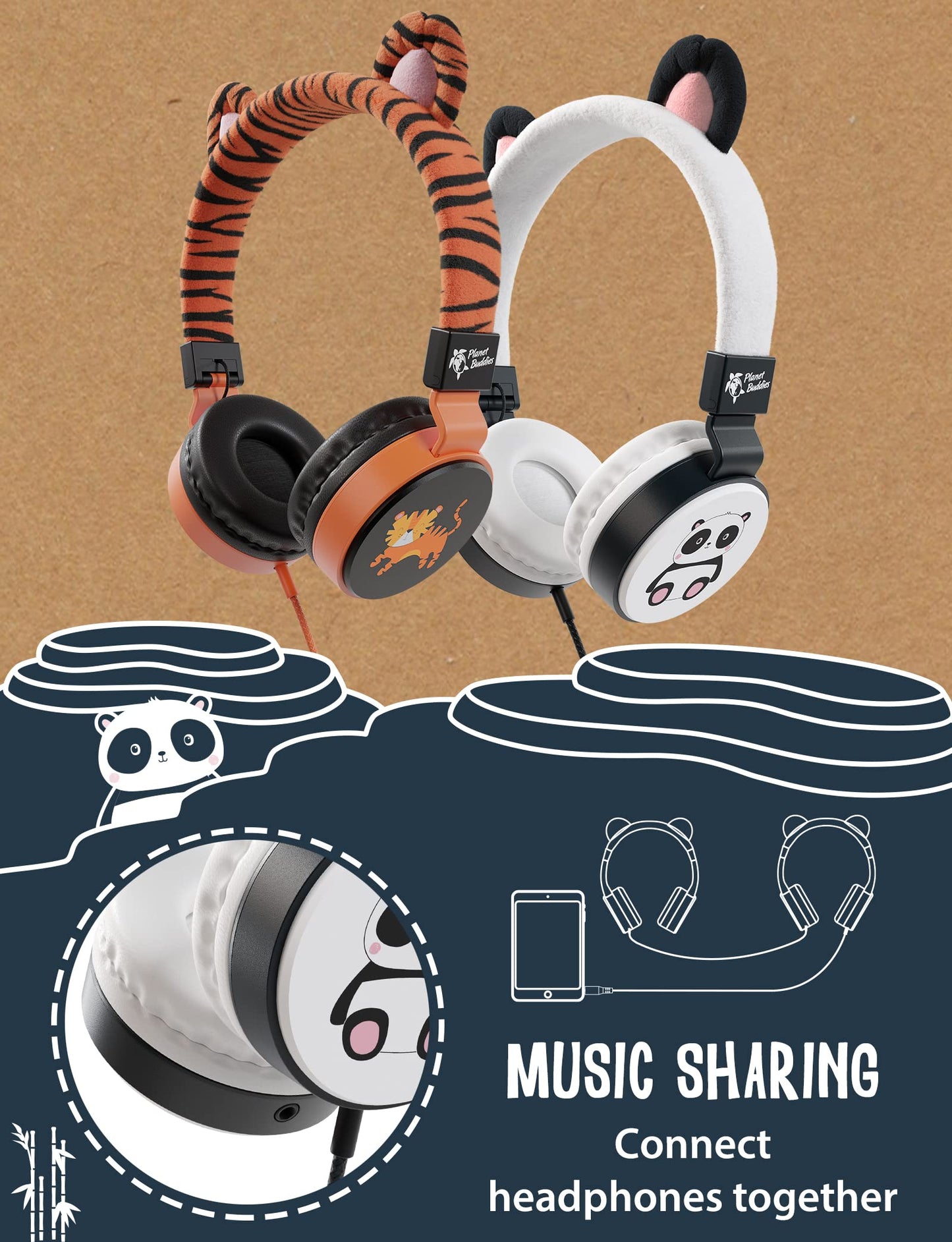 Planet Buddies Kids Headphones for School Travel, Safe Volume Limited, HD Mic Stereo Sound On-Ear Girls Boys Headphones for Kid, Foldable 3.5mm Wired…