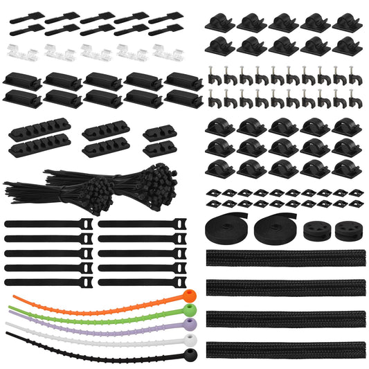 319pcs Cable Management Organizer Kit, Desk Cord Organizer, 98 Adhesive Cable Clips Holder, 17 Reusable Cable Strap, 4 Cable Sleeve Split, and 200