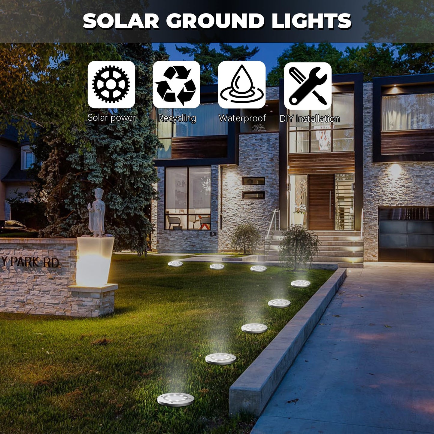 DUUDO Solar Lights Outdoor 16 Pack, Solar Garden Outdoor Waterproof Pathway Lights Bright In-Ground Light Outdoor Lighting Decor for Lawn, Patio