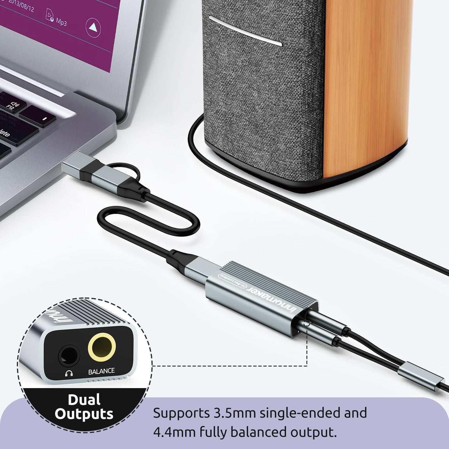 InnoMaker Portable USB HiFi Sound Card/Headphone Amplifier/Desktop USB HiFi Amps with 4.4mm/3.5mm Dual Outputs Supports PCM 384kHz/DSD256 High
