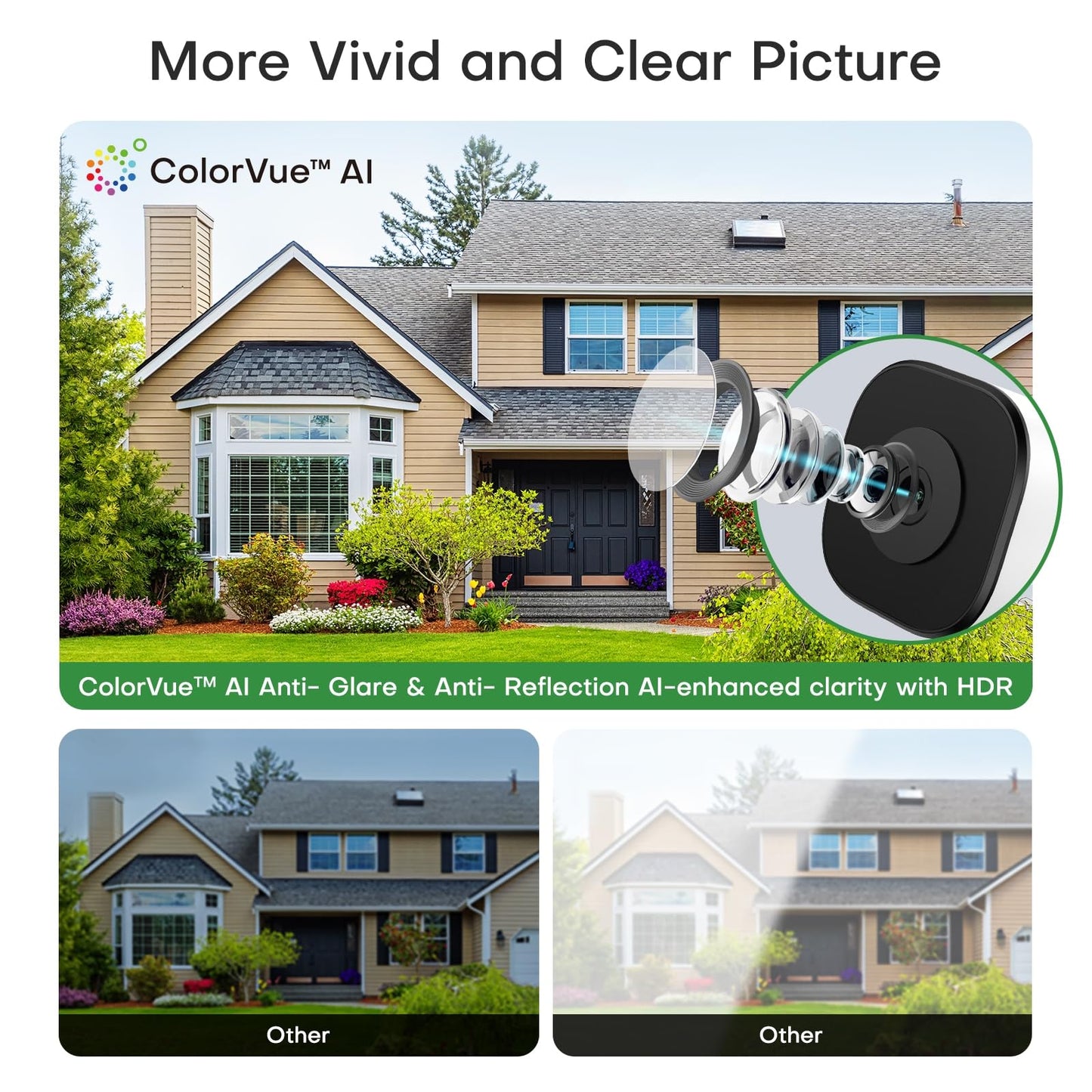 HomiQ 5MP 3K Window Camera for Home Security, 5G&2.4Ghz WiFi Human Detection Alert, AI Full Color Night Vision with Anti-Glare-Reflection 24/7 Events