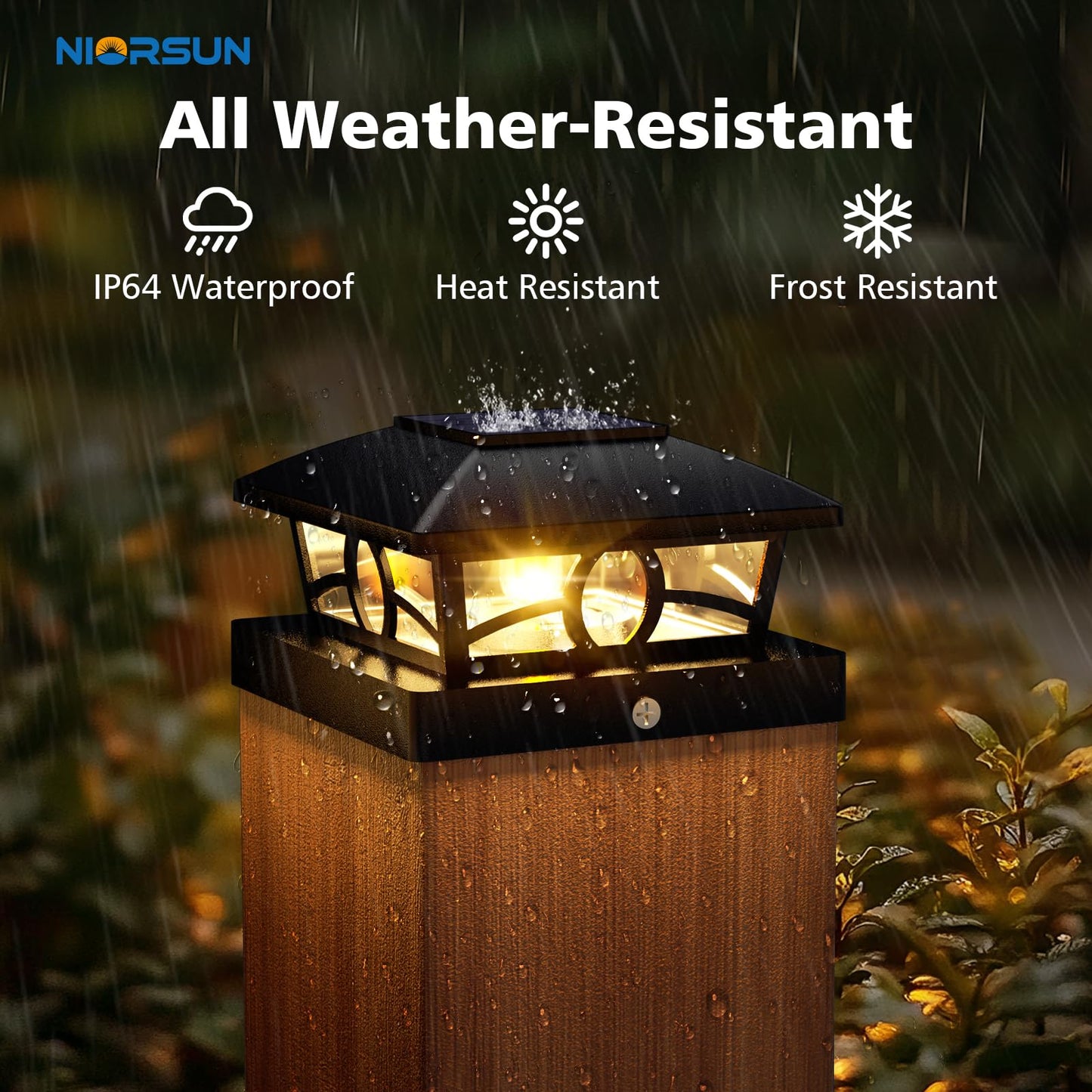 NIORSUN Solar Post Lights Outdoor, Fence Post Solar Lights Warm White Outdoor Waterproof Edison LED Bulbs Garden Patio Fence Deck Decor, Post Cap