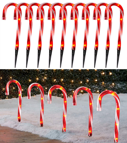 Christmas Candy Cane Lights Outdoor Pathway -10 Pack Lighted Candy Cane Pathway Markers Lights Walkway, 10 inch Candycane Christmas Sidewalk Outdoor