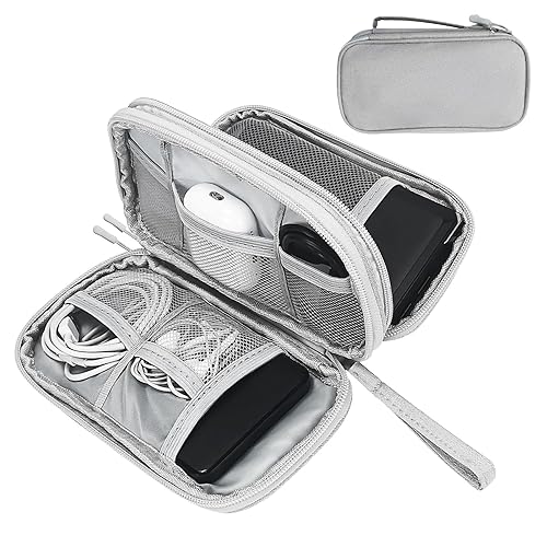 SMONT Gray Tech Organizer Pouch, Travel Electronics Accessories Case with Dual Sections for Cables, Portable Console, Hard Drive - Slim EDC Bag
