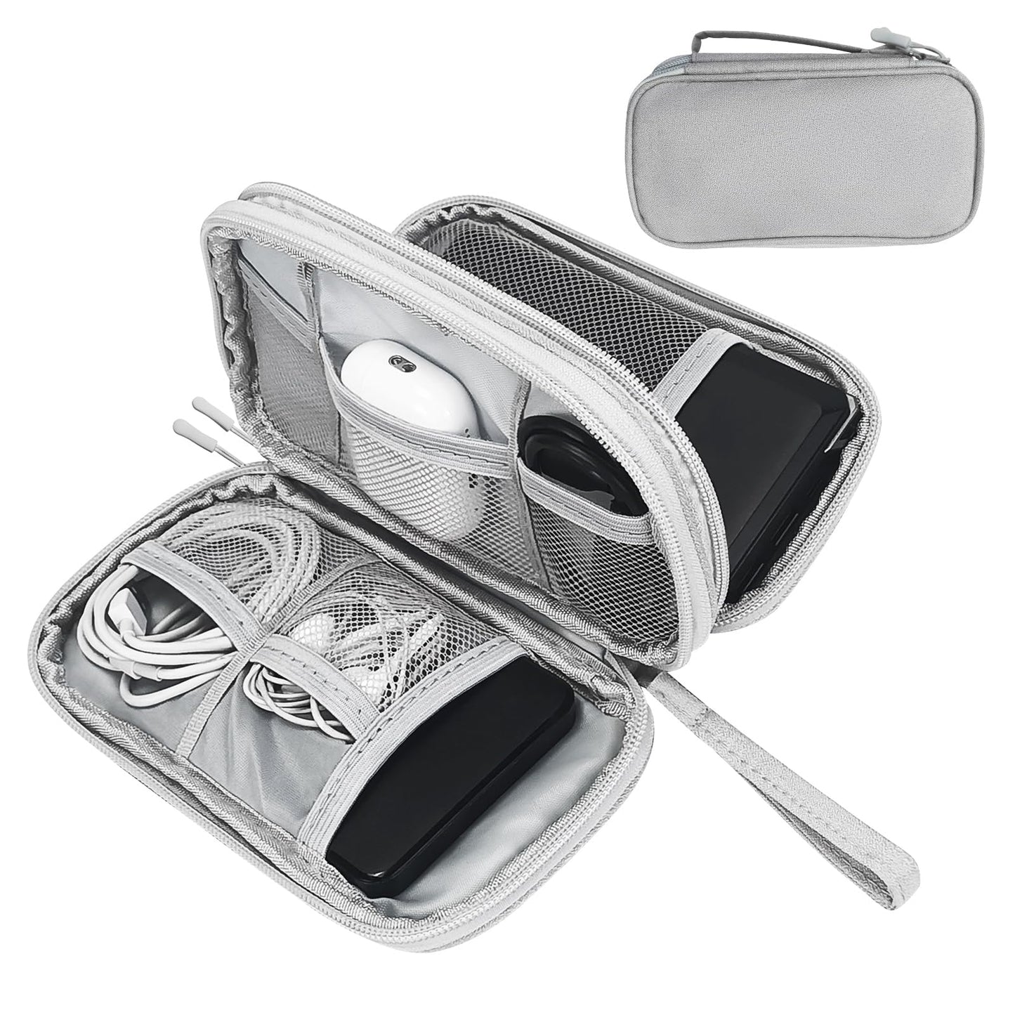 SMONT Gray Tech Organizer Pouch, Travel Electronics Accessories Case with Dual Sections for Cables, Portable Console, Hard Drive - Slim EDC Bag