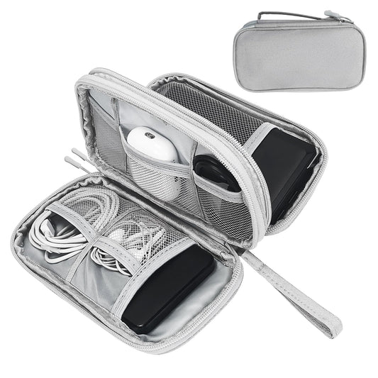 SMONT Gray Tech Organizer Pouch, Travel Electronics Accessories Case with Dual Sections for Cables, Portable Console, Hard Drive - Slim EDC Bag