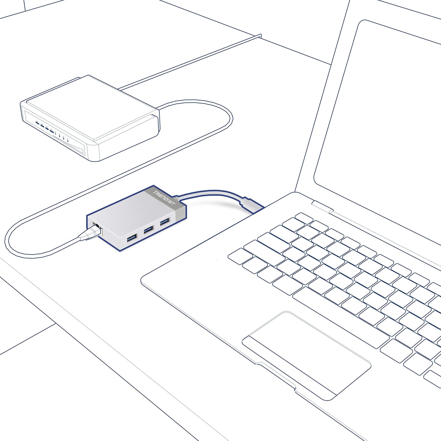 TRENDnet 3-Port USB 3.0 Hub, TU3-ETGH3,Compact USB to Ethernet Adapter