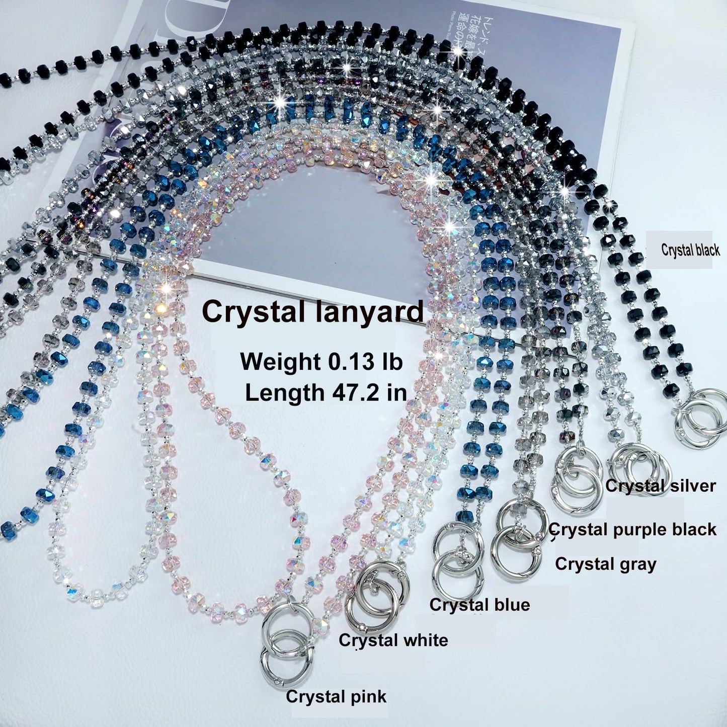AOPNN High-end crystal lanyard Beaded Cellphone Lanyard Universal Suitable for most mobile phones and bags Keys, ID and Badges (Crystal blue)