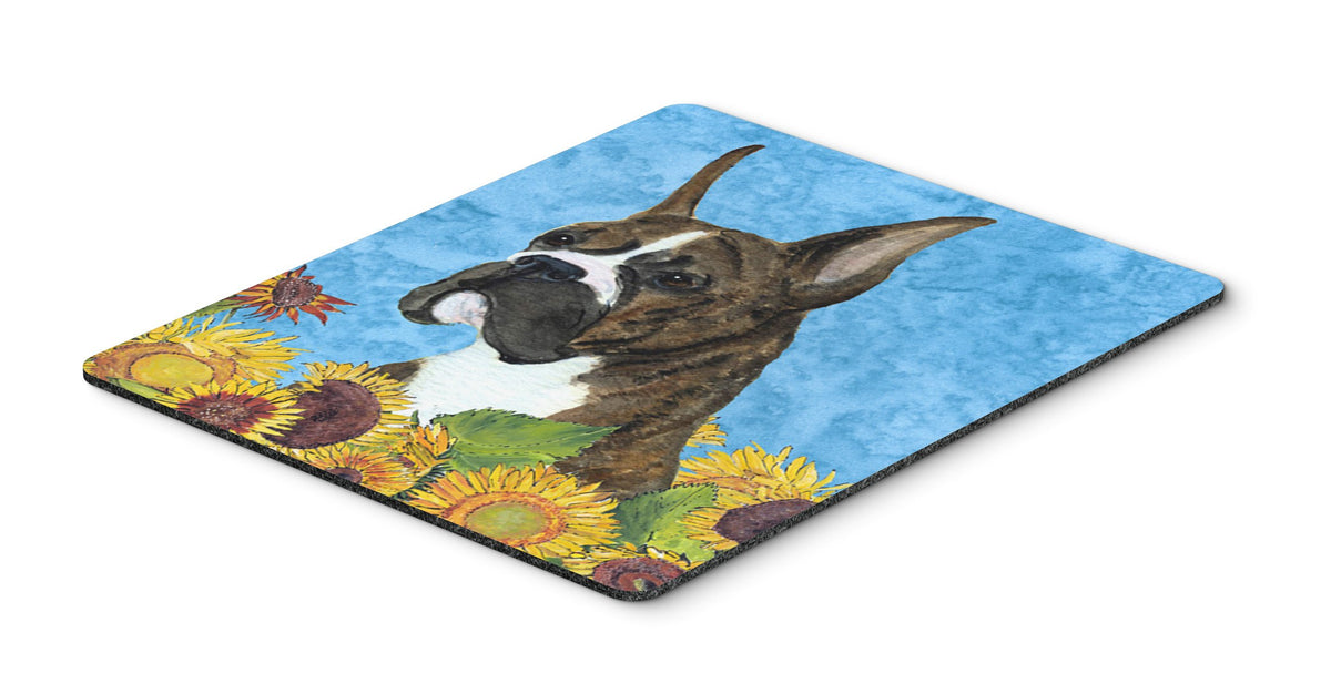 Caroline's Treasures SS4141MP Boxer in Summer Flowers Mouse Pad, Hot Pad or Trivet for Home Office Gaming Working Computers Laptop Mouse Mat,Washable