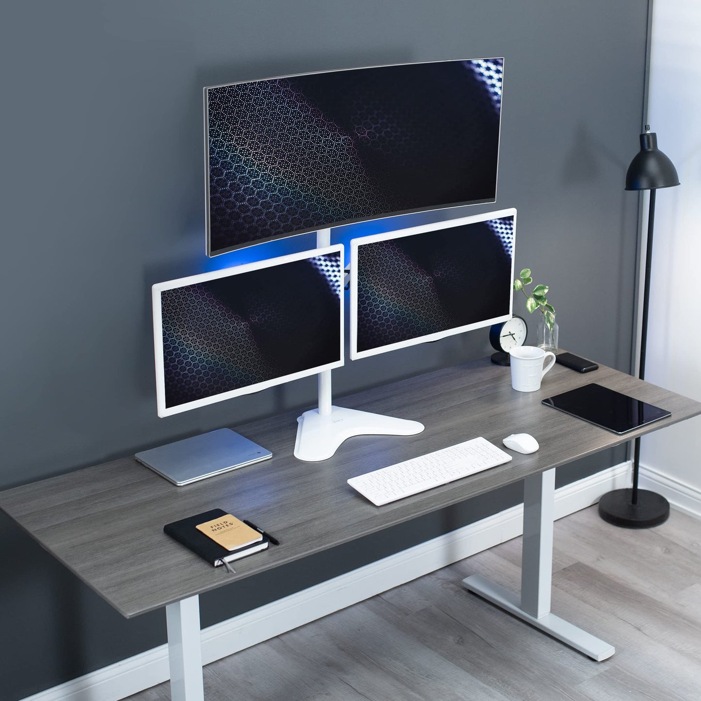 VIVO Triple LCD LED Computer Monitor Desk Stand, Free Standing Heavy Duty Fully Adjustable Mount for 3 Screens up to 30 inches STAND-V003EW