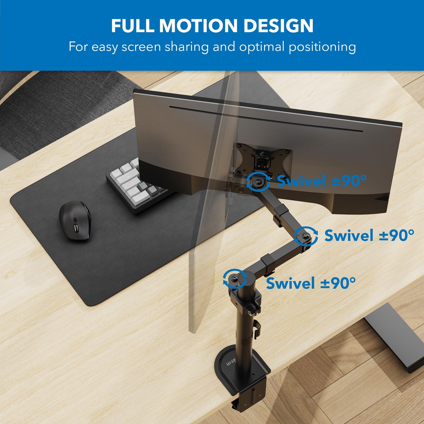 Mount-It! Single Monitor Arm 17" to 32", Full Motion Adjustment with Tilt, Rotation, Swivel, Height Adjustment Along Pole, Clamp or Grommet Mounting