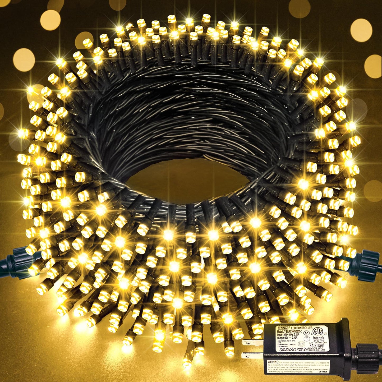 JMEXSUSS 66ft 200 LED Christmas Lights Outdoor, Warm White Christmas Tree Lights Indoor Plug in, 8 Modes Twinkle String Light for Outside Bedroom