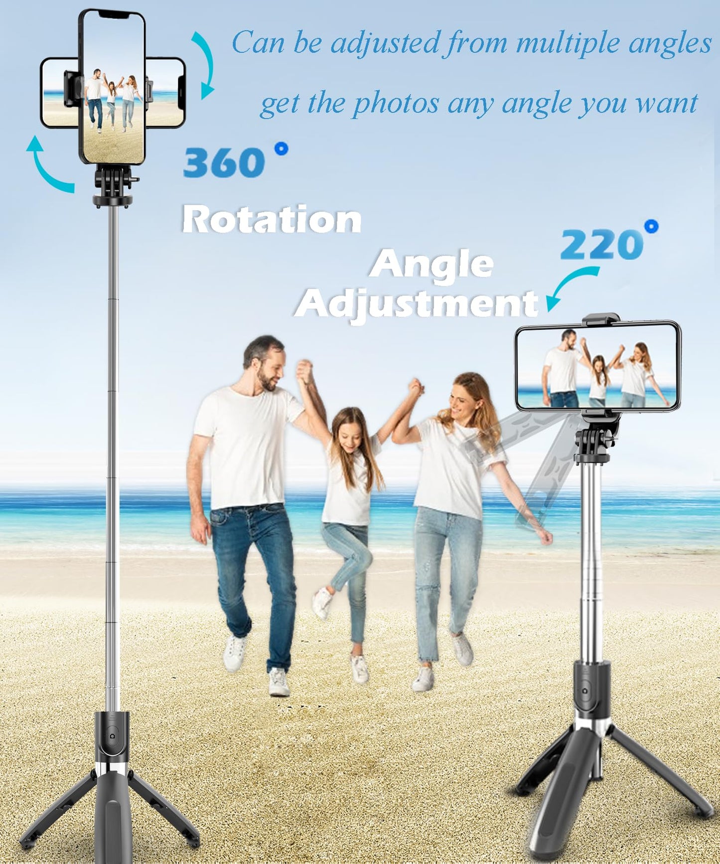 Selfie Stick Tripod Extendable Phone Tripod Stand with Wireless Remote Portable Lightweight Video Recording Travel Tripod for Cell Phone Mount Holder