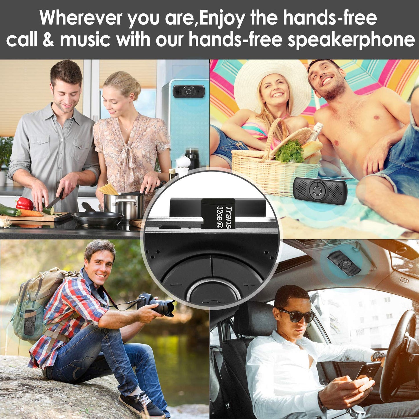 Wireless in Car Handsfree Speakerphones, TIANSHILI Portable Bluetooth Speaker,Stereo Sound Enhanced Bass/Built-in Mic/TF Card Player/Google Assistant