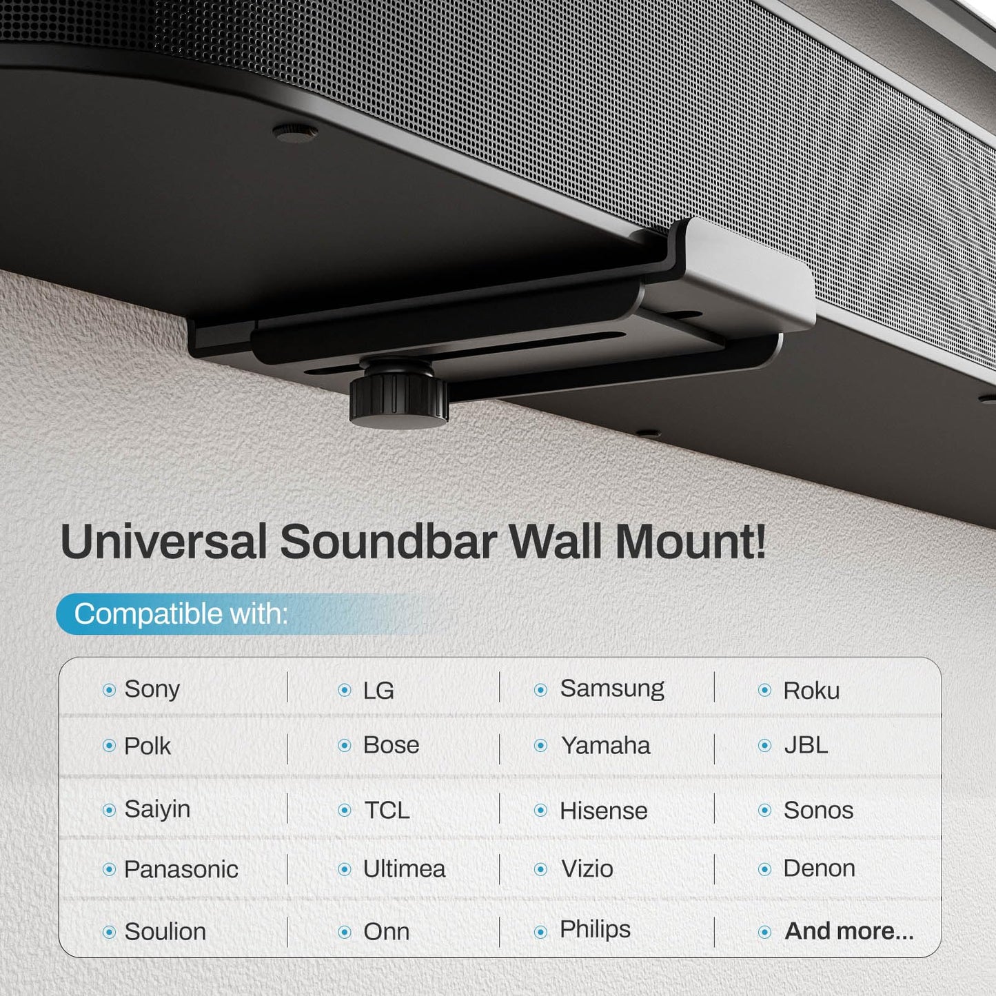 Soundbar Wall Mount Bracket with Anti-Scratch Foam Pads for Samsung, LG, Sony, Vizio, Bose, JBL and More Sound Bar Mounts Under TV,Depth Adjustable