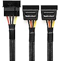 CRJ 4-Pin Molex to Dual 15-Pin SATA Power Adapter Cable - 12-inch (30cm), Black Sleeved - Power Two SATA Hard Drives and SSDs from a 4-Pin Peripheral