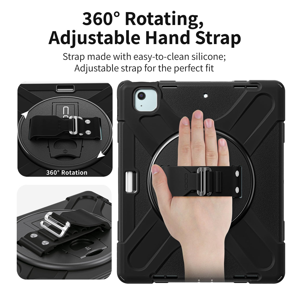 CODi Rugged Case for iPad Air 13" (M2, M3, M4), iPad Pro 12.9" (3-6 Gen) - Drop-Tested 360° Protection with Kickstand, Hand Strap & Shoulder Strap