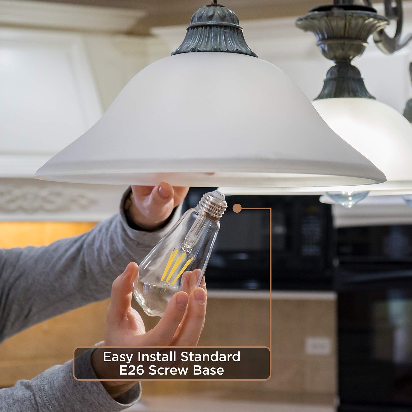 Hudson Vintage LED Edison 6W Bulb Set - 6-Pack 2200K Dimmable Warm Illumination (60W Equivalent) - E26/27 Base, Amber Gold Tint Glass - ST58