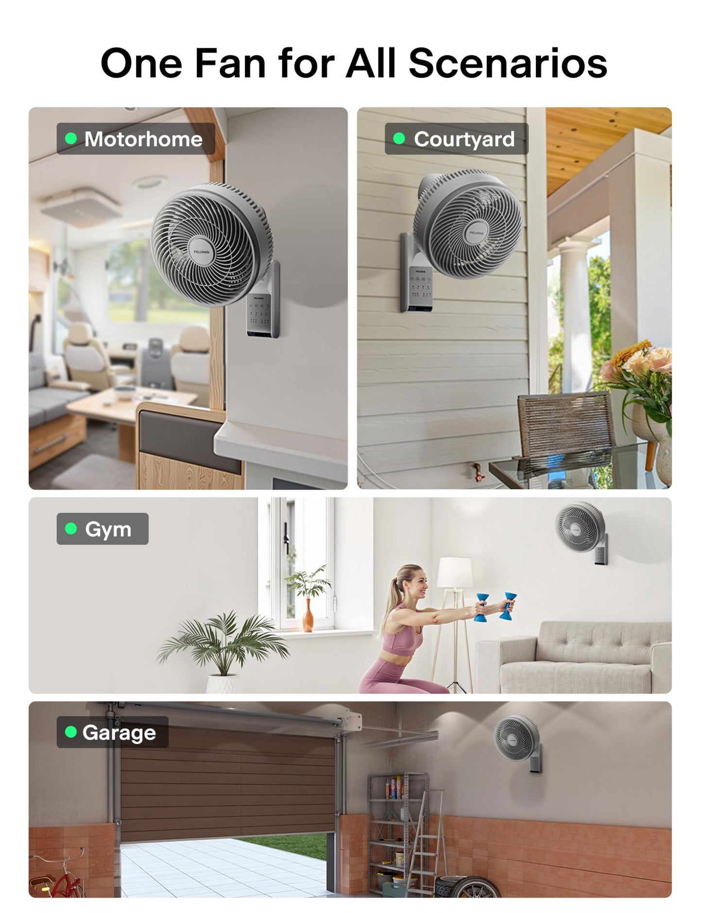 PELONIS 12 inch Indoor Oscillating Wall Mount Fan with Remote, Grey