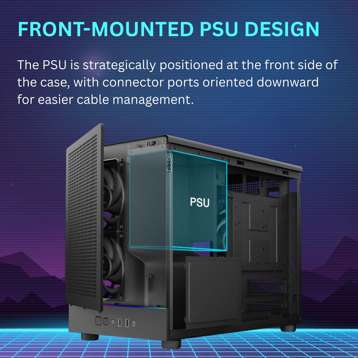GAMDIAS Micro?Tower Gaming PC Case, Mesh Front Panel with RGB Strip & 3×120 mm Prebuilt Fans, Supports Dual 360 mm Radiators, Front?Mounted PSU