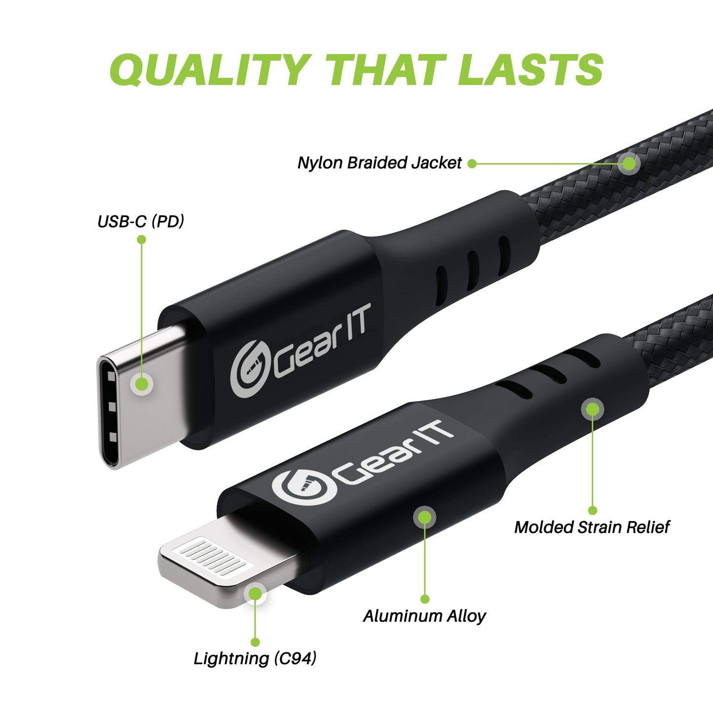 GEARit 2-Pack Lightning to USB-C Cable, 6ft [Mfi Certified] Nylon Braided Fast Charging Cable for iPhone 12/12 Pro/12 Pro Max/11/11 Pro/11 Pro Max/12…