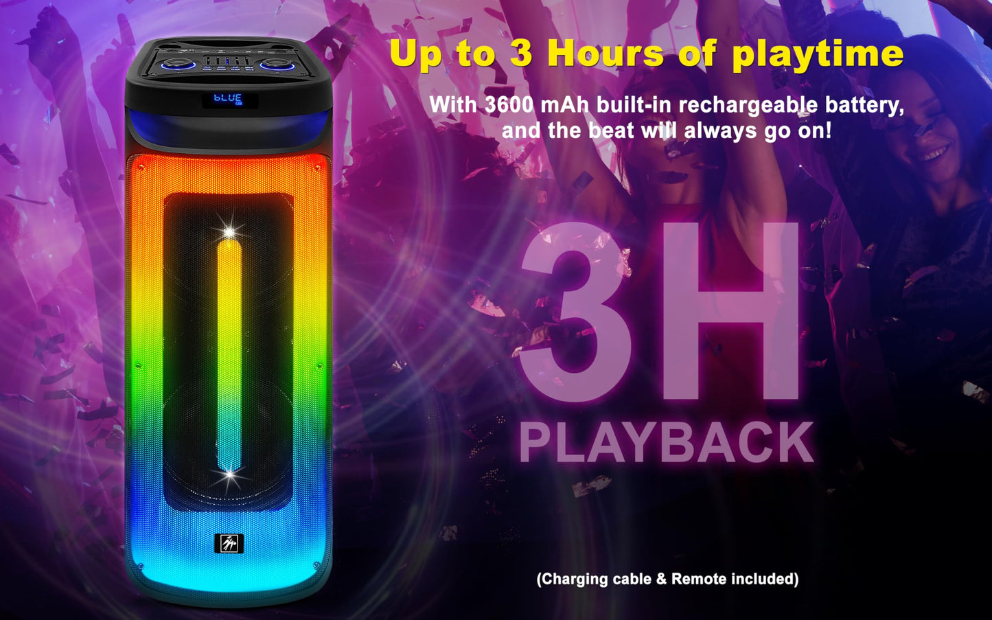 Fisher Bluetooth PA Stereo Speakers System-Karaoke Portable Wireless DJ, Dual 10" 80W Peak Power, Loud HD Sound & LED Lights, Rechargeable, TWS, 2 MIC