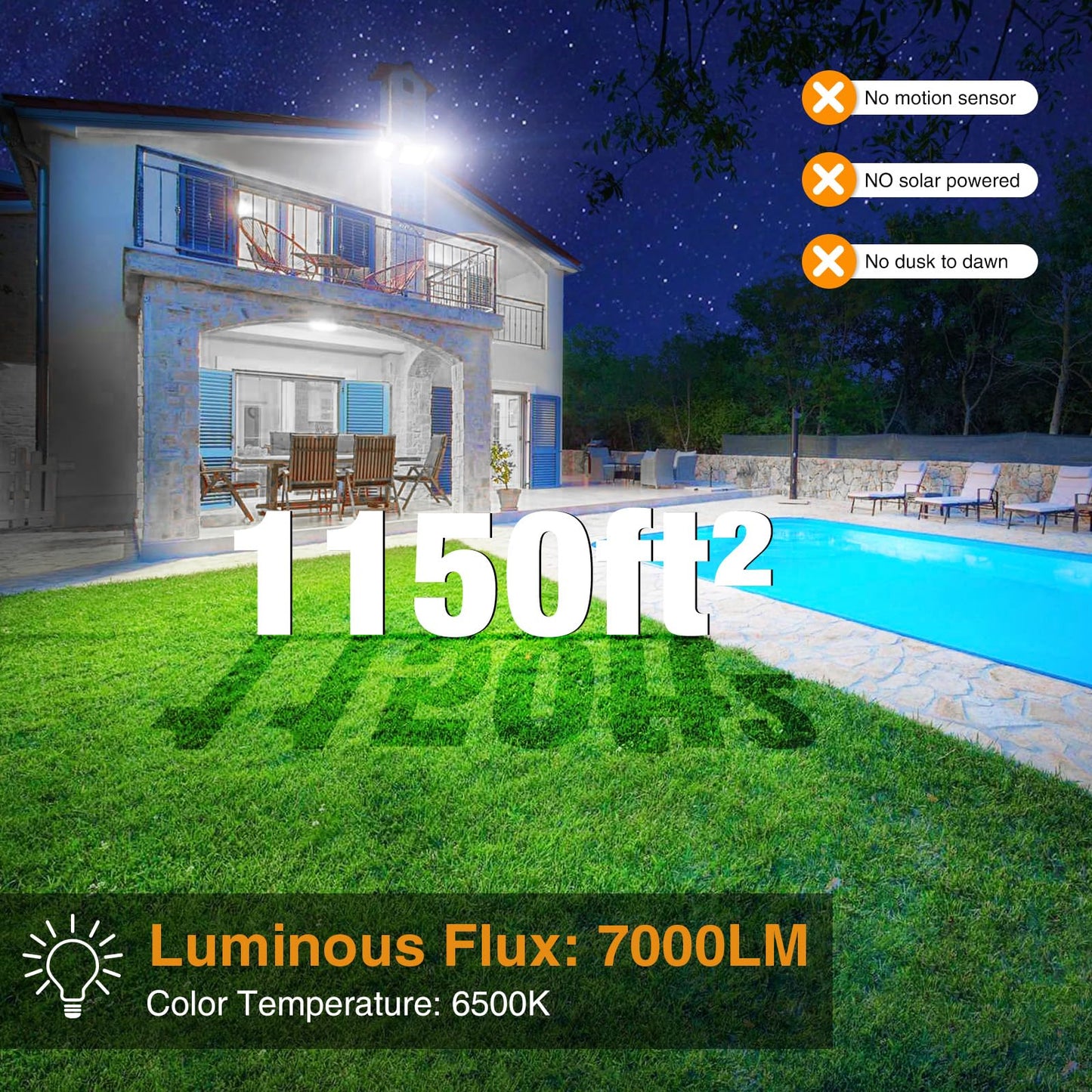 Onforu 75W Flood Lights Outdoor, 7000LM Brightness Security Lights Switch Controlled, 3 Adjustable Heads, IP65 Waterproof, 6500K Wall Mount Exterior