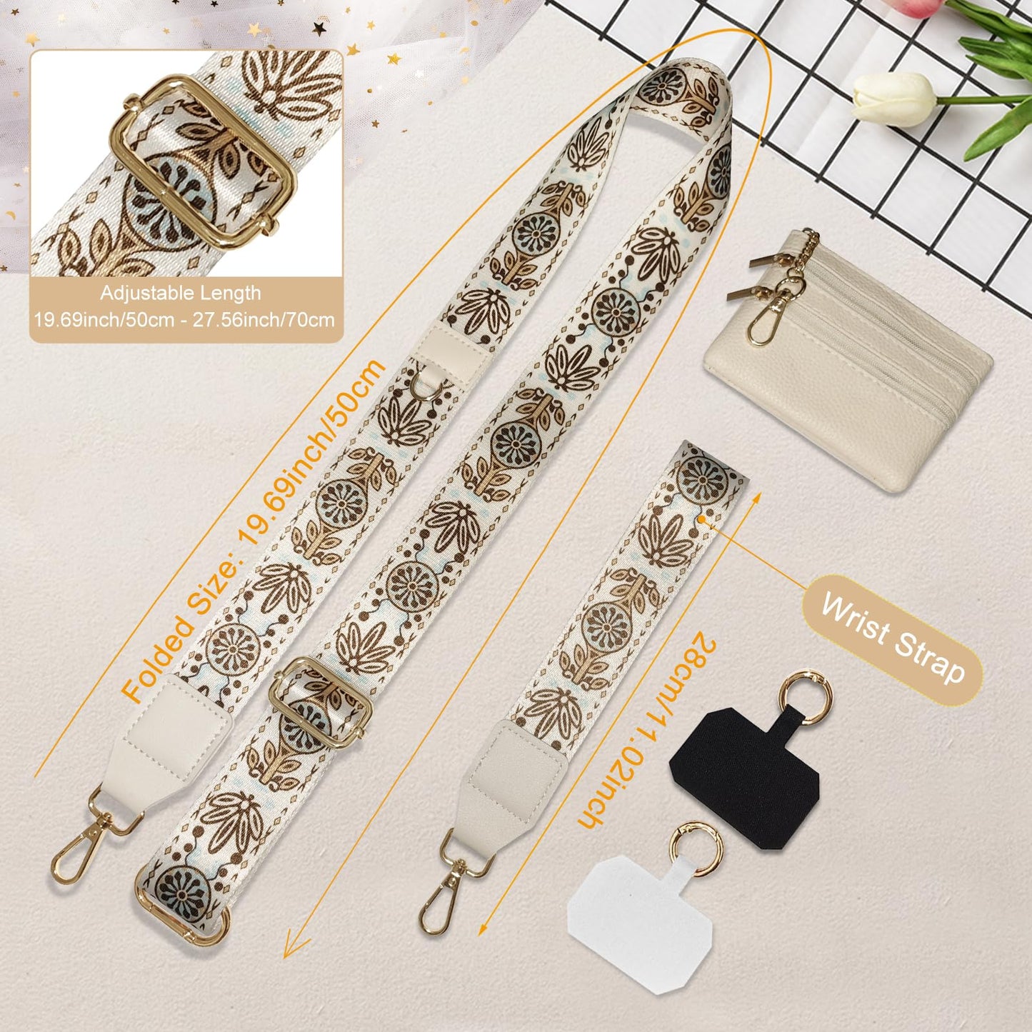 Cell Phone Lanyard with Wallet - Anti-Theft Crossbody Adjustable Phone Strap for Most Smartphones, for Men & Women (Beige)
