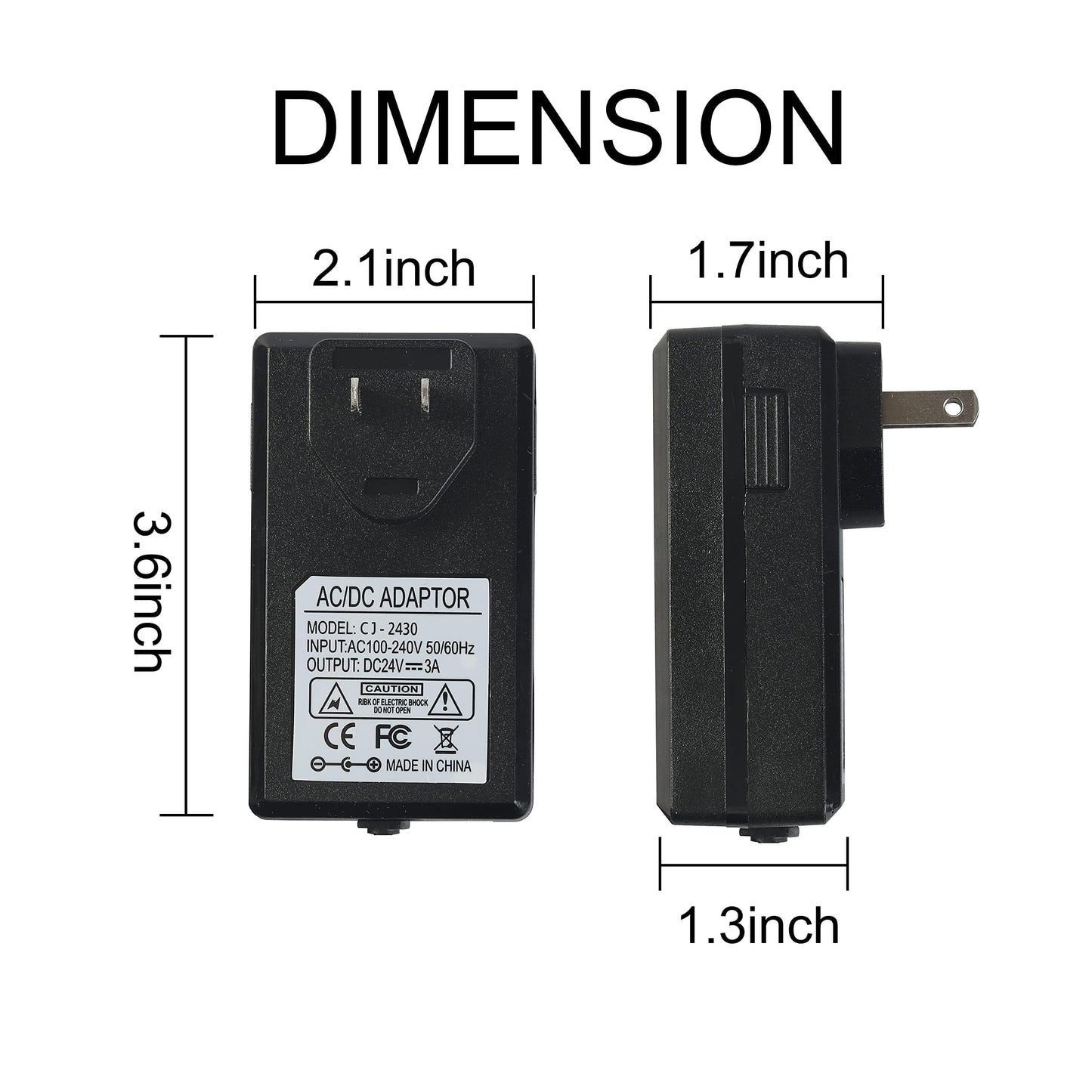 24V 3A Power Supply 72W AC Adapter Power Cord 100-240V 50-60Hz to DC 24 Volt 3 Amp Transformer 2A 1A Converter with 5.5x2.1mm DC Barrel for LED Strip…