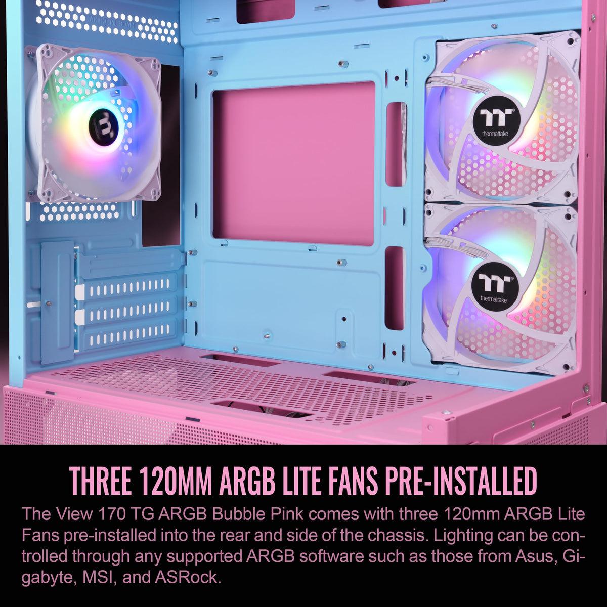 Thermaltake View 170 TG ARGB m-ATX Chassis; 3x120mm ARGB Lite Fans Included; 280mm Radiator Support; 340mm GPU Clearance; 160mm Air Cooler Max Height