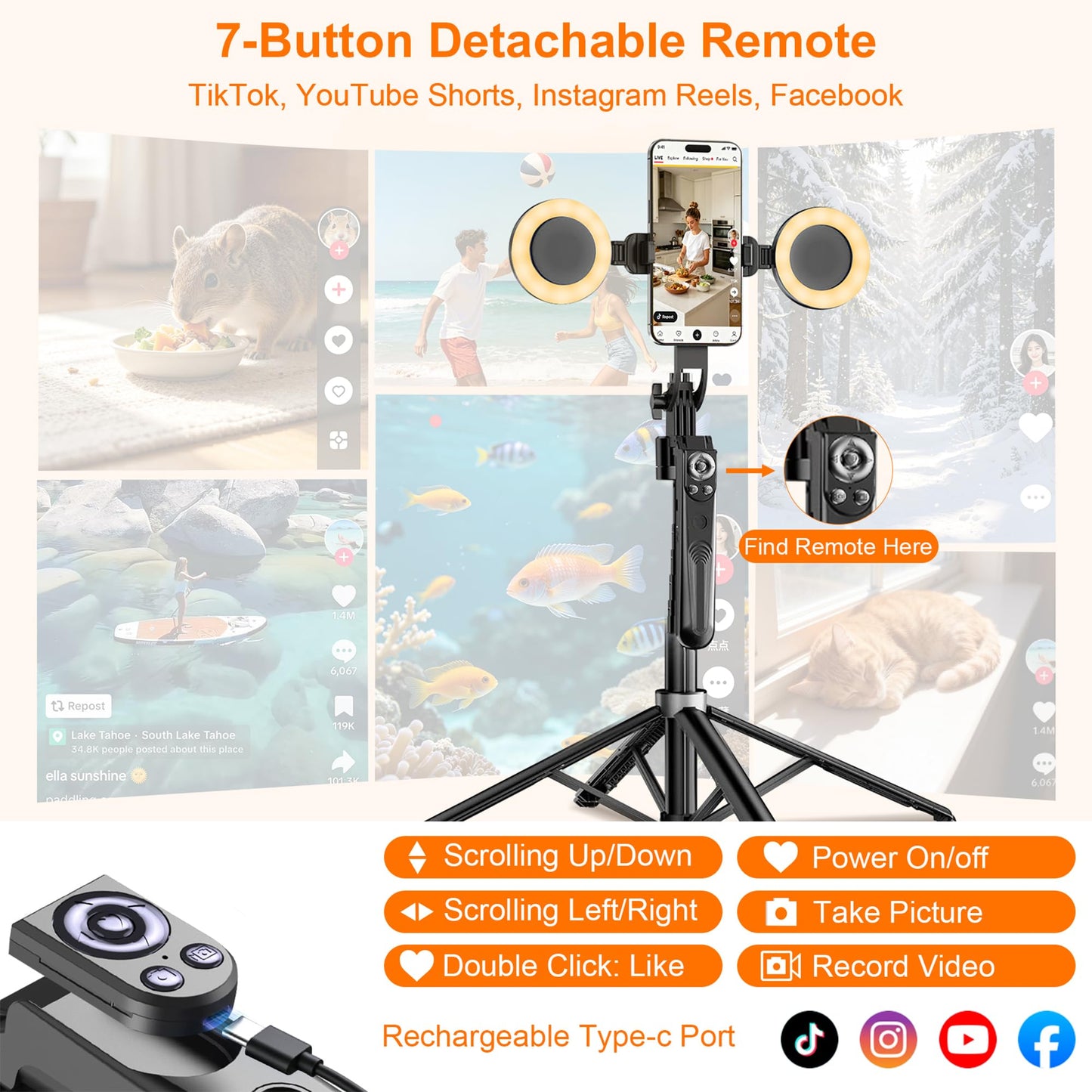 Tripod for iPhone with Light Vlogging Camera, Auto Face Tracking Tripod 360 Rotation with Remote, No App, Portable Travel Phone Holder for Video