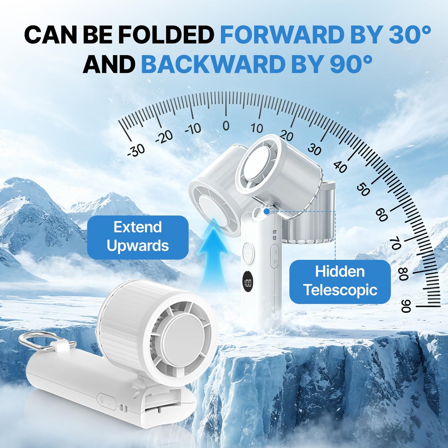 Portable Handheld Foldable Personal Cooling Fan, Battery Powered(White)