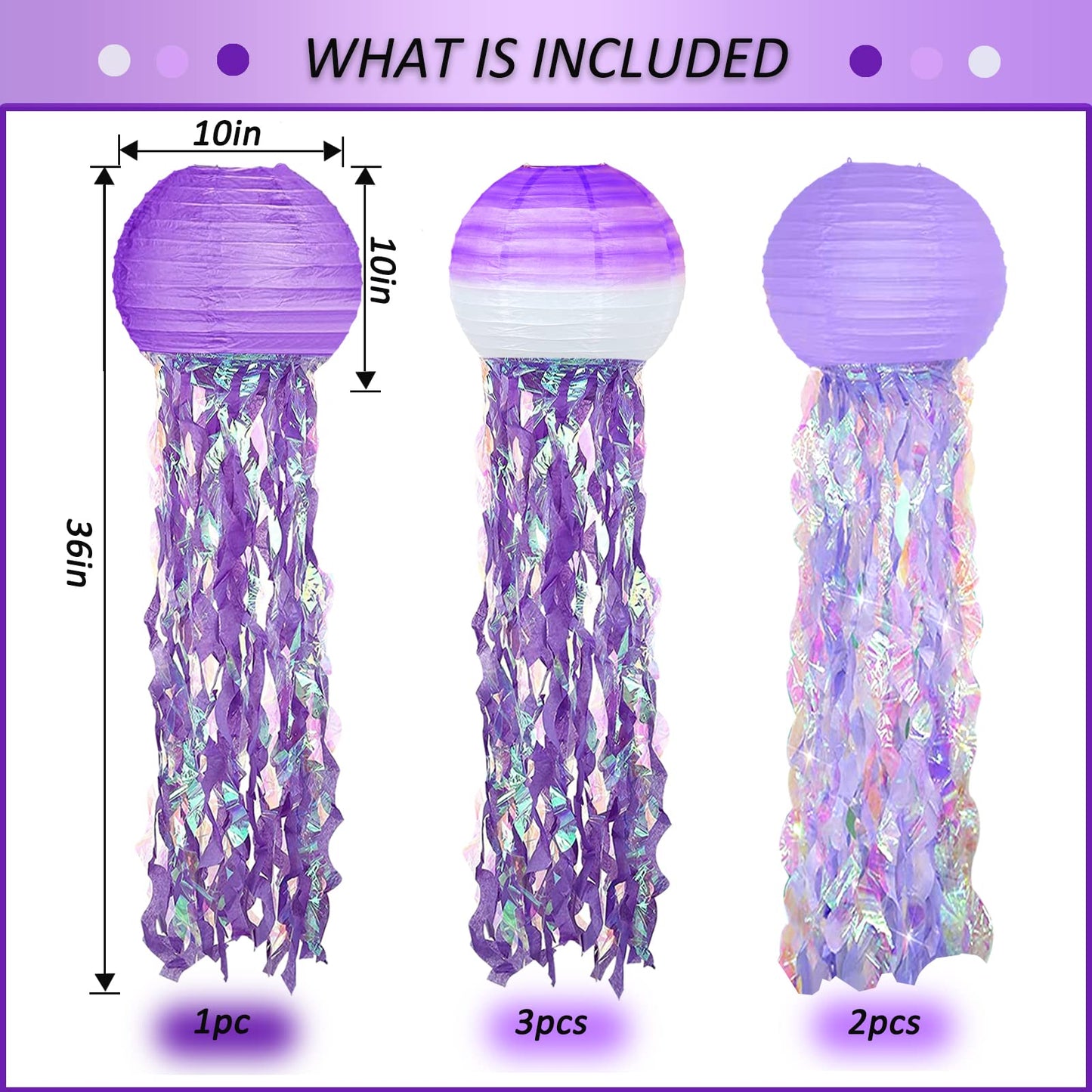 6 Packs Jellyfish Paper Lanterns Hanging Mermaid Wishes Lantern Gradient Purple Lavender Purple Ocean Theme Party Supplies Great for Kids Birthday