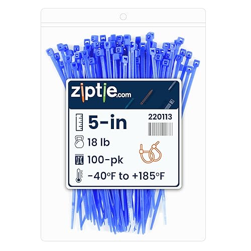 ZipTie.com 5-Inch Blue Multi-Purpose Zip Ties - 18-lb Tensile Strength Cord Management - Indoor Multi-Purpose (100-Pack)