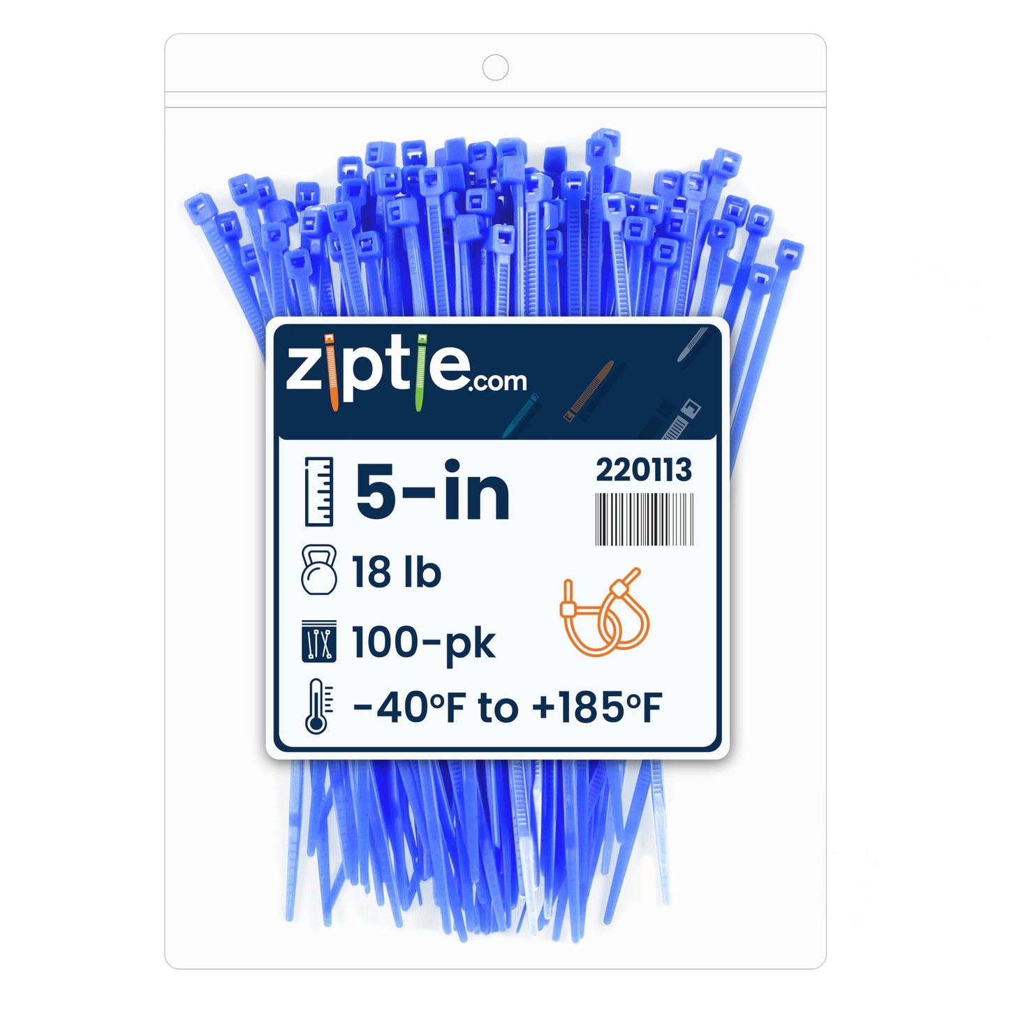 ZipTie.com 5-Inch Blue Multi-Purpose Zip Ties - 18-lb Tensile Strength Cord Management - Indoor Multi-Purpose (100-Pack)