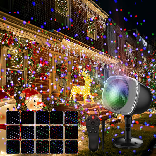 Syslux Christmas Projector Lights Outdoor, RGBW Christmas Snowfall Projector Light Rotating Falling Snow Projector with Remote Control Landscape