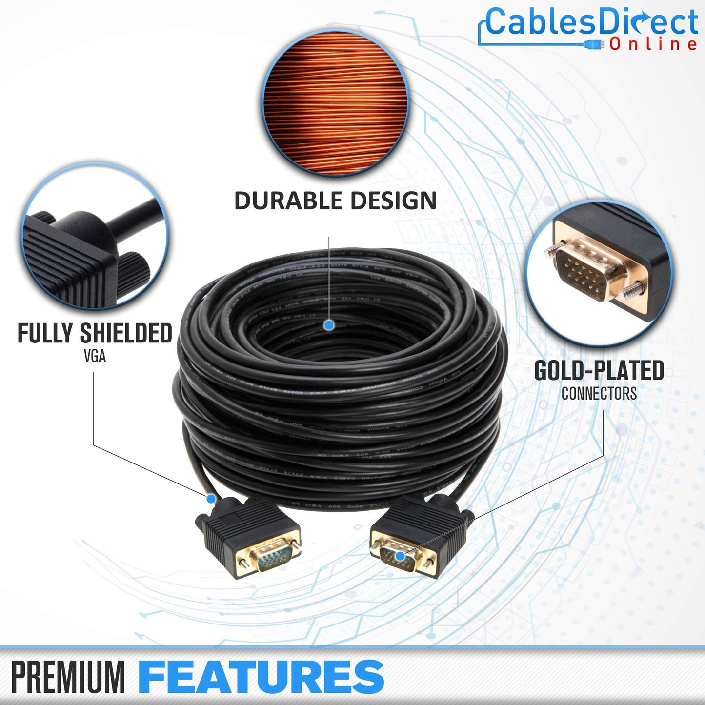 Cables Direct Online 25FT SVGA Monitor Cable - Male to Male VGA to VGA 1080P for PC, Projector, Laptop, TV