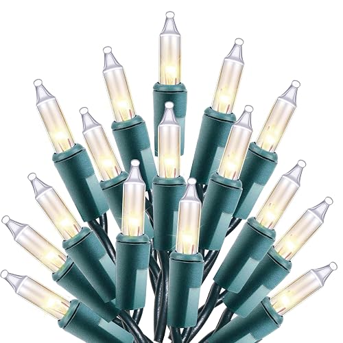 Holiday Essence Clear Christmas Lights Green Wire, 100 Incandescent Mini String Lights Set for Indoor Outdoor Holiday Lighting Decoration, Christmas