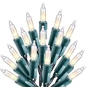 Holiday Essence Clear Christmas Lights Green Wire, 100 Incandescent Mini String Lights Set for Indoor Outdoor Holiday Lighting Decoration, Christmas