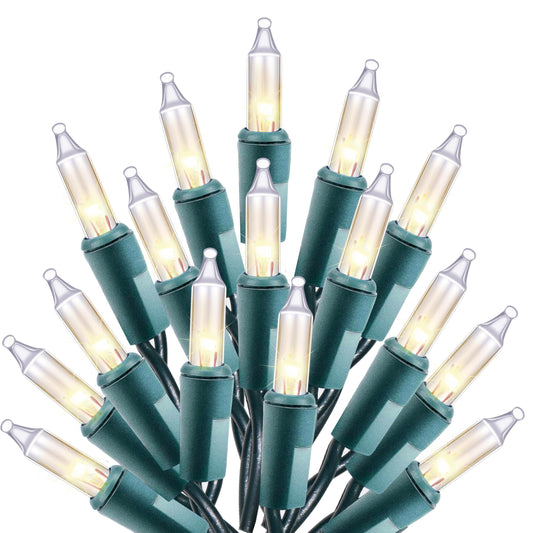 Holiday Essence Clear Christmas Lights Green Wire, 100 Incandescent Mini String Lights Set for Indoor Outdoor Holiday Lighting Decoration, Christmas